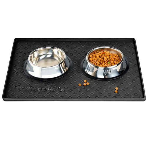 Xgunion Dog Cat Pet Food Mat for Floor Dog Feeding Bowl Mat for Food and Water Raised Edges Dog Cat Mat for Food and Water Prevent Spill on Floor Waterproof Slip Rubber Mat for Dog Bowls