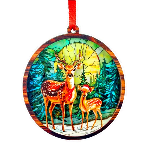 SUFAVN Deer Christmas Ornament – 2-Layer Wood & Acrylic Deer Ornament for Nature Lovers – Laser-Cut Deer Ornament for Christmas Tree – Festive Gifts for Deer Lovers – 2024 Holiday Home Decor