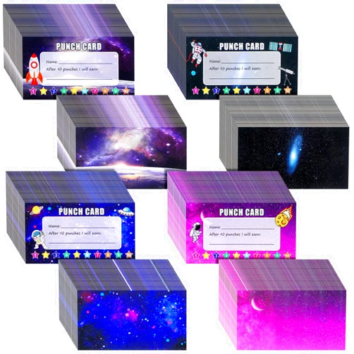 Outus 320 Pieces Punch Cards, Incentive Loyalty Reward Card Student Awards Loyalty Cards for Business, Classroom, Kids Behavior, Students, Teachers, 3.5 x 2 Inch, 4 Styles(Space Style)