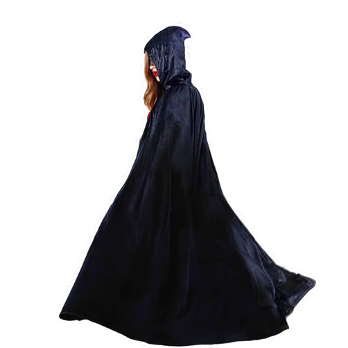 AUOCATTAIL Black Hooded Cloak Long Velvet Cape Halloween Cosplay Vampire Witch Dress up Costume Accessories