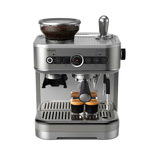 Philips Kitchen Appliances PHILIPS Barista Brew Semi Automatic Espresso Machine - Single & Double Espresso + Americano Button, 250g Bean Container, Intuitive Guidance, Calibrated Tamping, Metal Silver (PSA3218/01)