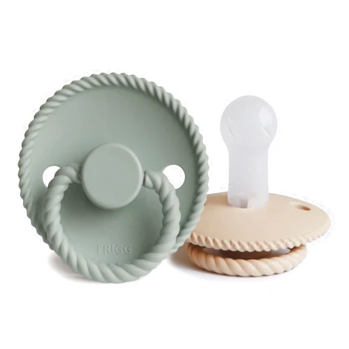 Mushie Frigg Rope SilkySoft Silicone Baby Pacifier | Made in Denmark | BPA-Free (Sage/Croissant, 6-18 Months)