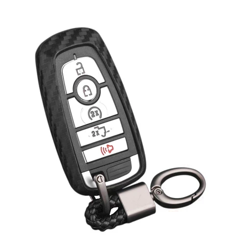 M.JVisun Soft Silicone Rubber Carbon Fiber Texture Case Key Fob Cover For Ford Bronco Escape Expedition Explorer F150 F250 F350 F450 F550 Fusion Maverick Mondeo Ranger Car Key - Black - Weave Keychain