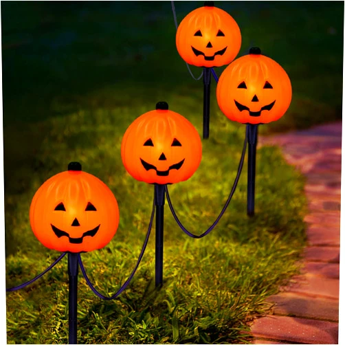 Pallerina Pumpkin Pathway Lights with 4 Clear C7 Bulbs Lights, Pumpkin Stakes Light for Outdoor Walkway Decor, Halloween Pathway Light Garden Pathway Markers Landscape Lights for Halloween Party Decor