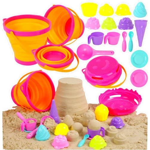 Oun Nana Beach Toys Ice Cream Sand Toys Starter Set, Sandbox Toys with Collapsible Beach Bucket, Sand Sifter, Sand Castle Molds and Beach Shovel, Travel Beach Sand Toys for Kids Toddlers Boys Girls Gifts