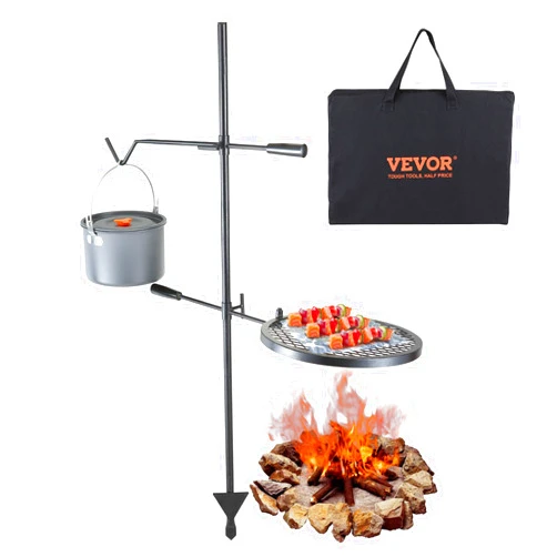 VEVOR Swivel Campfire Grill, Fire Pit Grill Grate over Fire Pits, Heavy Duty Steel Grill Grates, 360° Adjustable Open Fire Outdoor Cooking Equipment, Portable Camp Fire Racks for Camping Outdoor BBQ