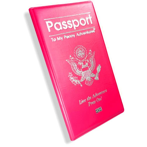 Pennybandz Penny Passport to My Penny Adventures - Souvenir Pressed Penny Passport Holds 48 Coins - Vegan Leather - Every Book Ordered Comes with a Mystery Pressed Penny as a Gift (Pink Bubble Gum)