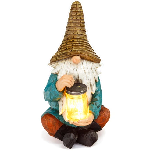 VP Home Firefly Jar Gnomes - Outdoor Garden Gnome with Solar Light - Durable Garden Decorations for Yard, Lawn, Patio - 10.5H x 7W x 5.5D - Weather-Resistant Gnome Statue