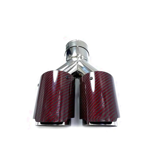 DHUSMQ Car Universal Dual Exhaust Pipe Muffler Tip Red Carbon Fiber Series Exhaust Tip Muffler