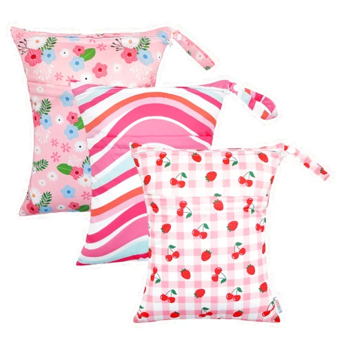 ALVABABY 3pcs Cloth Diaper Wet Dry Bags Waterproof Reusable with Two Zippered Pockets Travel Beach Pool Daycare Soiled Baby Items Yoga Gym Bag for Swimsuits or Wet Clothes 3L-ZM22A