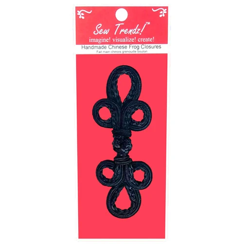 Sew Trendz-Vision Trims Handmade Chinese Frogs Button Closures-Black-Double Braid Three Loop - 1 Pair/pk.