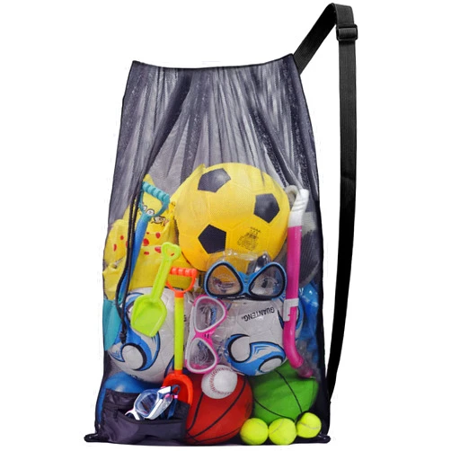 Rudmox Drawstring Mesh Ball Bag, Foldable Swim Bags, Mesh Backpack for Soccer Ball, Basketball, Gym, Beach Bag for Carrying Swimming Gear (L)
