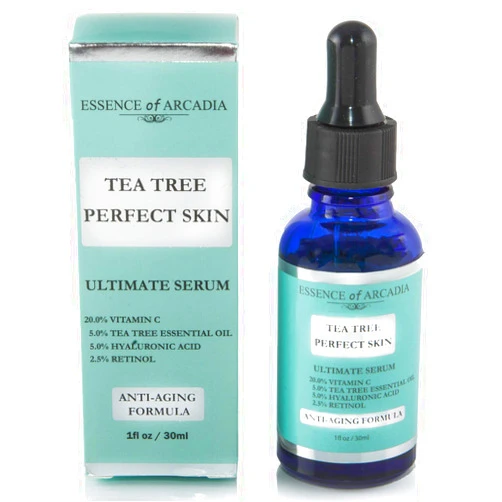 Essence Of Arcadia Tea Tree Perfect Skin Facial Serum, Ultimate Anti-Aging Formula for Acne-Prone Skin with 20% Vitamin C, Tea Tree Essential Oil, Retinol and Hyaluronic Acid for Clear, Soft, Radiant Skin.