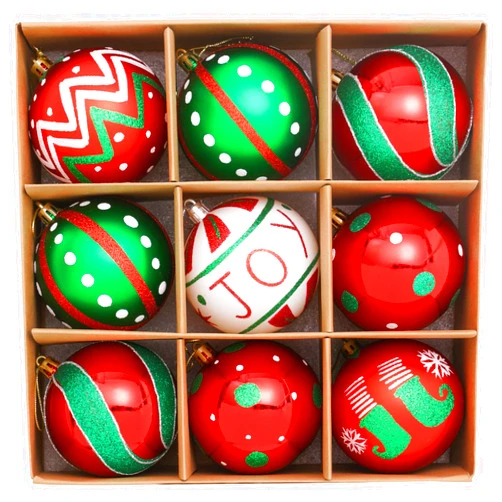 XmasExp Vintage Christmas Ornaments Set, 9ct Shatterproof Ball Ornaments in Red Green White for Christmas Tree Decorations. 3.15 Inch Classic Retro Hanging Ornament for Xmas Party Decor.