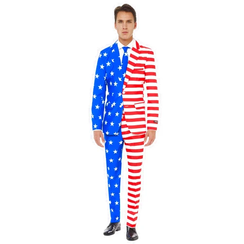 Suitmeister Men’s USA Suit - American Flag Outfit Slim Fit - Blue - Red - White