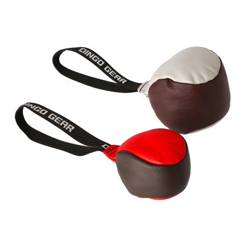 DINGO GEAR WWW.DINGOGEAR.COM 1977 Dingo Gear Dog Toys for Puppies, Leather Balls with a Handle, Enrichment Toys Stimulating in Outdoor Activitities for Tug of War, K9 Tug Toy Ball for Training and Agility 3