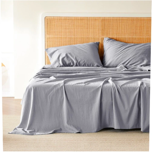 Bedsure Linen Sheets - Queen Linen Bed Sheet, 4 Pcs Linen Cotton Sheets Queen Size Set, Linen Cotton Blend Sheets for All Seasons, 1 Flat Sheet, 1 Fitted Sheet and 2 Pillowcases (Grey, Queen)
