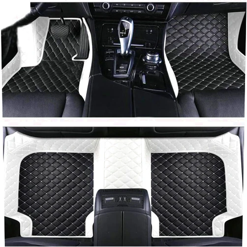 MOUPL Custom Car Floor Mats for 99% of Cars, Trucks, and SUV Waterproof Leather Automotive Vehicle Specific Floor Liner Car Accessories (Side White Medium Black)