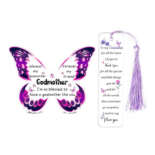 HZBLAZ Godmother Gifts for Women Acrylic Plaque Bookmark Set Birthday Gifts for God Mom Personalised Butterfly Keepsake Bookmarker Mothers Day Christmas Thank You Gifts for Her from Godson Goddaughter