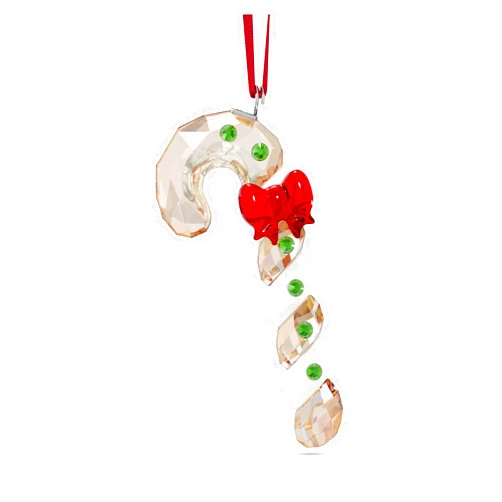 SWAROVSKI Holiday Cheers Gingerbread Candy Cane Hanging Ornament, Green and Red Crystals, Part of The Holiday Cheers Collection