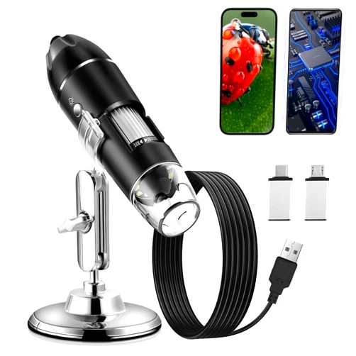 MCJ USB Digital Microscope Camera, 50X-1600X Magnification Portable Handheld Mini Microscope with Adjustable Stand 8 LED HD USB Microscope Camera Compatible with Android Phone, Mac, Windows PC