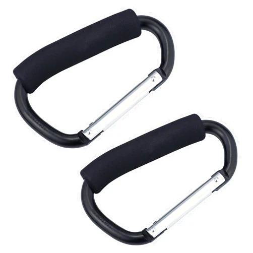 JIALEEY Grocery Bag Shopping Bag Holder Handle Carrier Tool Multi Purpose Snap Hook Stroller Hook Set Organizer Accessories with Soft Foam Grip for Hanging, Pack of 2, Black