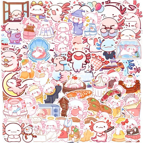 Zumkjde Salamander Stickers, Axolotl Sticker, 100Pcs Kids Teens Adults Cute Cartoon Pink Animals Decals, Zumkjde Kawaii Axolotl Sticker for Decor Water Bottles Laptops Guitar Scrapbook
