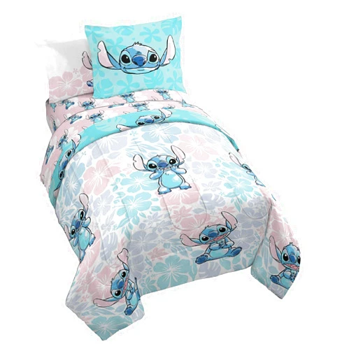 Jay Franco Disney Lilo & Stitch Twin Comforter Set - 5 Piece Bedding includes Sheet Set & Pillow Covers - Super Soft Kids Floral Bedding