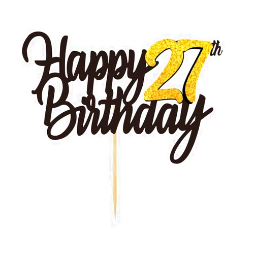 JUTTIRA Happy 27th Birthday Cake Toppers Glitter 27th Anniversary Cake Topper 27 Years Loved Bday Decorations 27 Gold Birthday Cake Decorations Twenty-seven Party Supplies for Women Men(Black Gold)