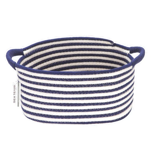 Sea Team Oval Cotton Rope Storage Basket, Woven Storage Bin, Nursery Storage Container with Handles, Diaper Caddy, Baby Shower Basket, Storage Box, Organizer, 15 x 11 x 6.5 Inches (Medium, Navy Blue)