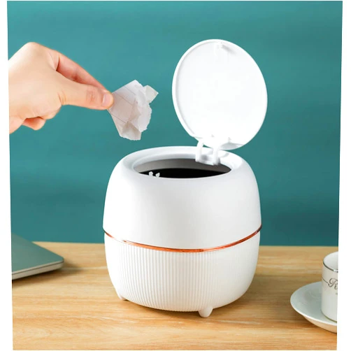 Dayuedirect Plastic Trash can Creative Mini Desktop Trash can, with lid Small Home Office Cleaning Trash Button Desktop Storage bin, with 50 Trash Bags (White)