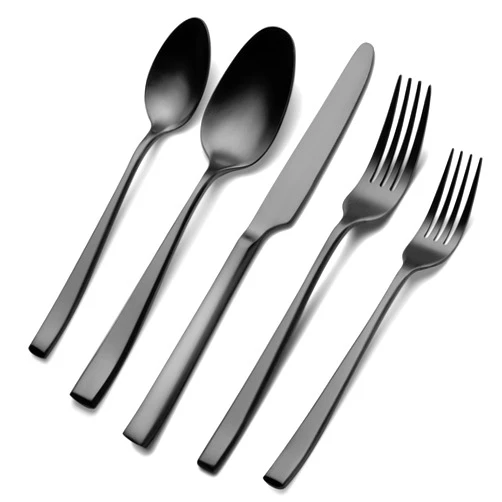 EIUBUIE Matte Black Silverware Set, EIUBUIE 40-Piece Premium Stainless Steel Black Cutlery Set for 8, Matte Flatware Set, Black Kitchen Utensils Sets Include Forks Spoons Knives