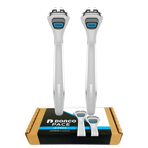 Dorco Pace 4 Pro - Four Blade Razor Shaving System - 2 Replacement Handles (Handles Only)