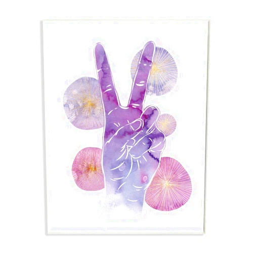 Stupell Industries Purple Watercolor Peace Hand Sign with Abstract Shapes Wall Art, 10x15, White