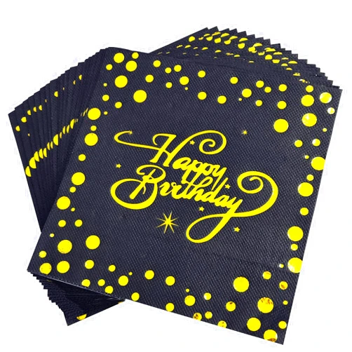 AAAMN 40 pcs Happy Birthday Black and Gold Paper Napkins,Birthday Cocktail Paper Napkins,Happy Birthday Paper Napkins for Banquet, Party, Dinner(6.5x6.5 In)(AAAMN-1)