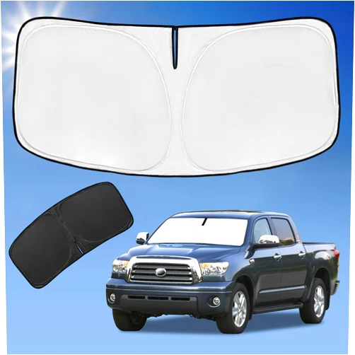 ZOIBV Sun Shade Sunshade for Toyota Tundra Windshield Cover, 4-Layer Front Window Shade Custom fit Tundra 2007-2021 Limited SR5 Platinum TRD Pro Pickup Sun Visor 240T Shade Blocks UV Rays Car Accessories