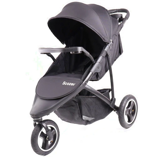 Scozer Jogger Stroller with Dining Plate and Cup Holder Big Storage Basket,Adjustable Awning, Variable Seat and Recliner Lightweight Baby Jogging Stroller,Black