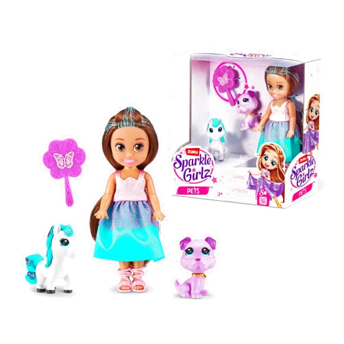 Sparkle Girlz Princess Doll and Pet Set (Pink & Cat Set) by ZURU 2 Pets, Hair Styling for Kids, Dog, Cat, Unicorn, Nurture Toys for Girls, Posable Fashion Doll, Removable Dress, Gifts for Girls 4-8