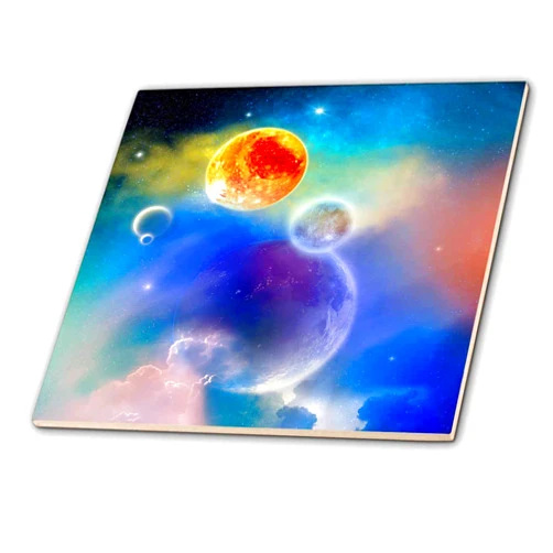 3dRose 4 Inch Ceramic Tile - A Space scenario with Stars, sun and planets - new solar system Simone Gatterwe Desings Science Fiction Space