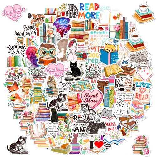DIWSO 100pcs Cute Book Stickers, Love Reading Stickers Packs for Water Bottle Laptop, Journaling, Guitar, Vinyl Waterproof Bulk Book Library Accessories Decals for Bookish Kids Teens Adults