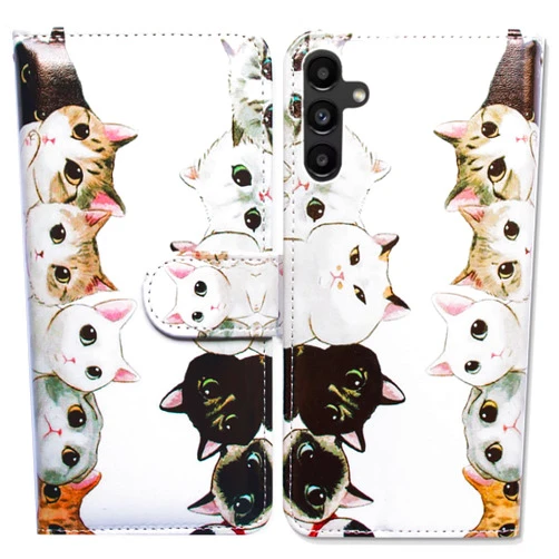 Bcov Galaxy A13 5G Case, White Black Cute Cats Leather Flip Phone Case Wallet Cover with Card Slot Holder Kickstand for Samsung Galaxy A13 5G 2021