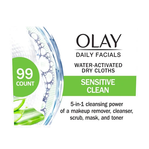 Olay Daily Facials for Clean Sensitive Skin, Makeup Remover Wipes, Soap-Free and Fragrance-Free Cleanser Cloths, 33 Count (Pack of 3)