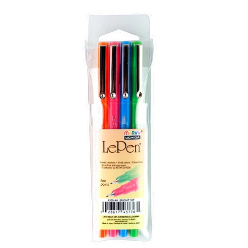 Uchida of America 4-Piece 0.3 Point Size Le Drawing Pen Set Art Supplies, Bright