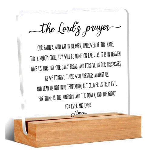 DCXFQWY Christian Decor, Religious Gifts for Women Men, Inspirational Scripture Signs, The Lord's Prayer Home Office Desk Prayer Room Decor Signs Plaques 4 x 4 Inches