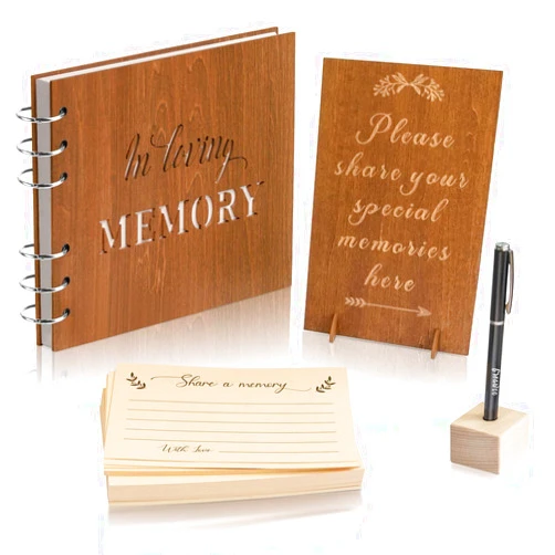 Creawoo Wooden Funeral Guest Book for Memorial Service Celebration of Life Decorations, Hardcover In Loving Memory Guestbook Set with White Pages, Included Share a Memory Cards, Table Sign, Pen (8.5