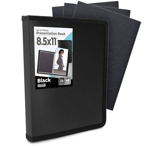 Dunwell Art Portfolio 8.5x11 Folder (Black), Mounting Paper, Portfolio Binder for Artwork, 8.5 x 11 Art Folder, 24 Pockets Display 48 Pages, Acid-Free Poly Presentation Book