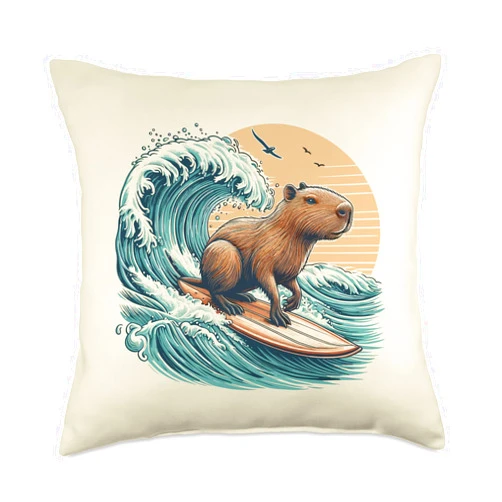 Funny Wave Capybara Surfing Rodent Respect Gifts Funny Wave Capybara Surfing Rodent Respect Animal Meme Throw Pillow, 18x18, Multicolor