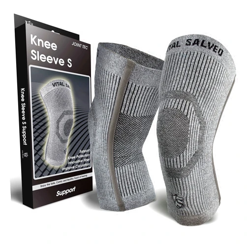 VS VITAL SALVEO Vital Salveo-Compression Recovery Knee Sleeve/Brace S-Support, Pain Relief, Protects Joint - Ideal for Sports and Daily Wear-Light Grey (1 Pair)-XL