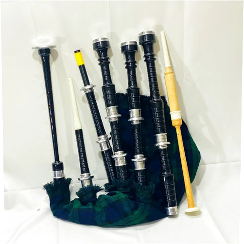 Woldorf USA Modern Scottish Bagpipe Set | Folk Culture Heritage Musical Instruments | Rosewood Black Finish Sliver Mounts Black Watch Tartan Bag Cover | Includes Practice Chanter & Reeds Drones