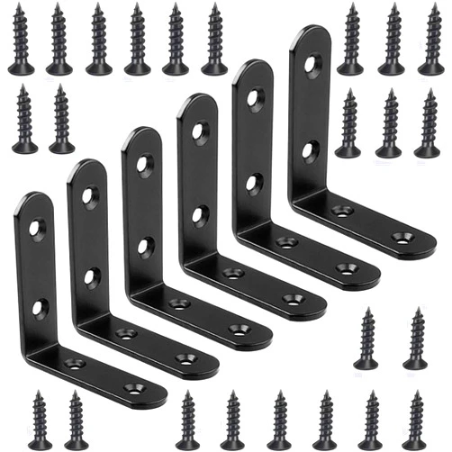 YEWLACA 6 Pcs Black L Bracket Corner Braces Stainless Steel 65x65mm Heavy Duty Shelf Bracket for Wood, Shelves, 90 Degree Support Joint Right Angle Brackets